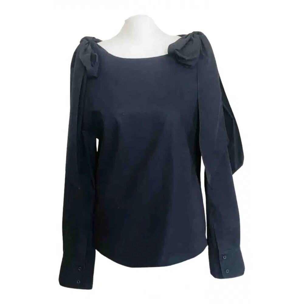 Chloé Anthracite Blue Cotton Bow Knot Cold Shoulder Blouse EU 42 US 10